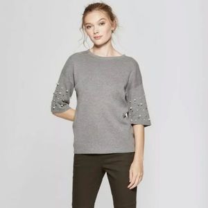 A New Day Grey Top with pearl detail